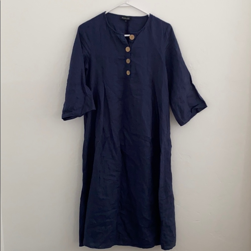Roolee Navy Linen Dress. Size Small